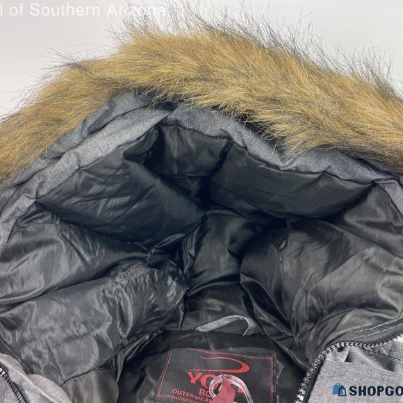 Yoki Bomber Jacket Boys Size L 14-16 Gray Full Zip Faux Fur Trim Hooded Polyeste - Picture 5 of 6